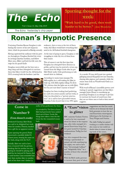 The Echo Issue 13. The weekly newsletter from St Clarets GFC in London. London's best GAA club. A Gaelic football club to be proud of.